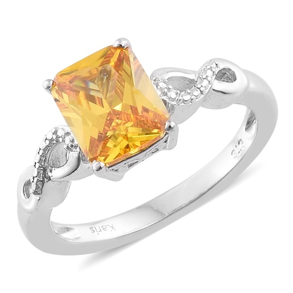 Simulated Yellow Diamond Platinum Bond Brass Ring - Picture 2 of 5